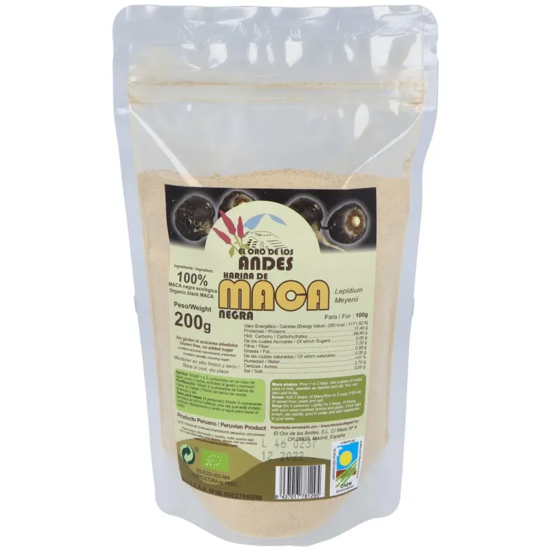 El oro de los andes harina de maca negra 100% 200g | Farmacia Barata