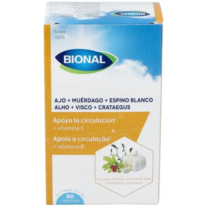 Bional ajo+muérdago+espino blanco+vitamina e 80 cápsulas | Farmacia Barata