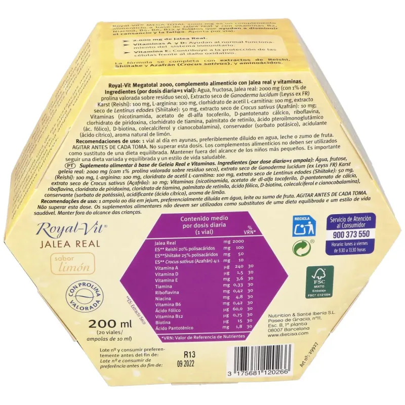 Royal-vit jalea real mega total 2000mg 20 viales | Farmacia Barata Royal-vit jalea real mega total 2000mg 20 viales | Farmacia Barata