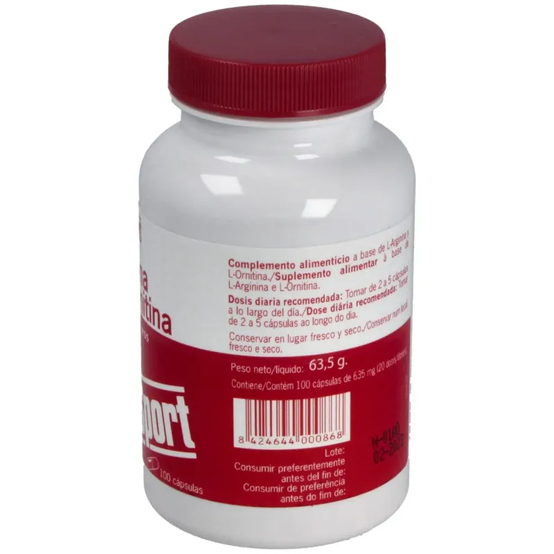 Nutrisport l-arginina + l-ornitina 100 caps 500mg | Farmacia Barata