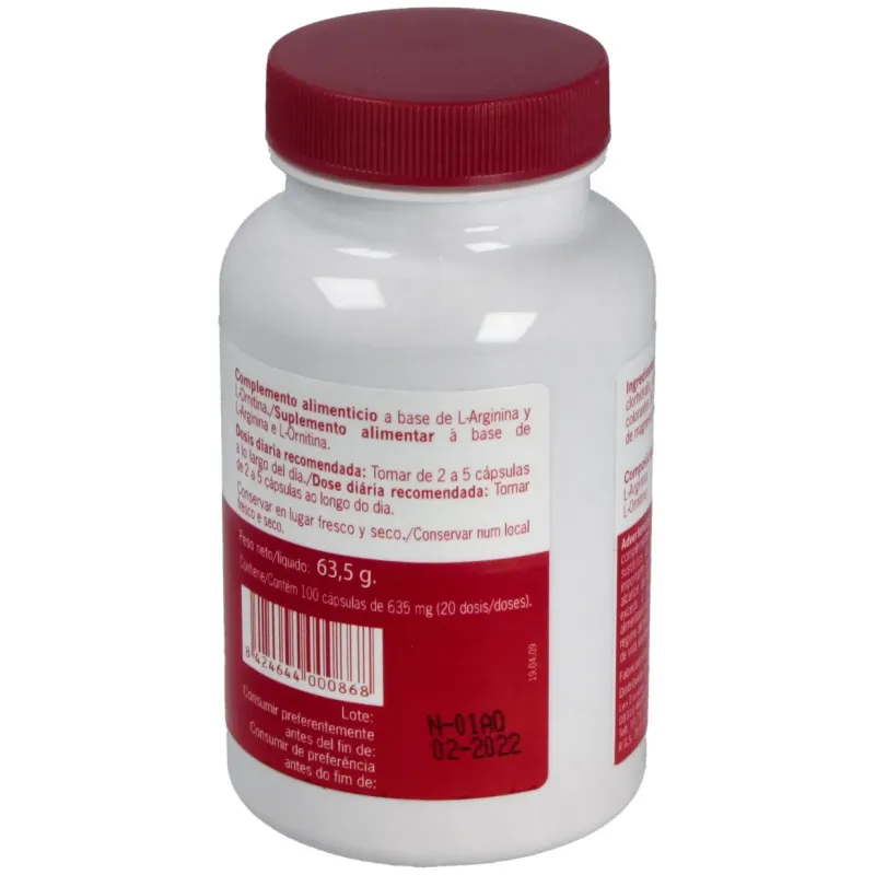 Nutrisport l-arginina + l-ornitina 100 caps 500mg | Farmacia Barata