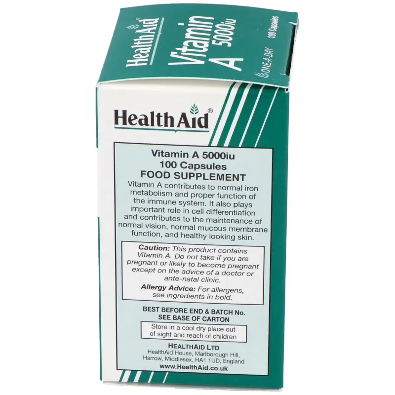 Vit a 5000ui con vit d 400ui 100cap. health aid | Farmacia Barata