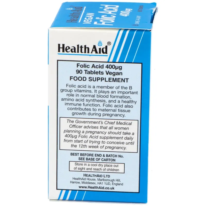 Acido folico 90comp. health aid | Farmacia Barata