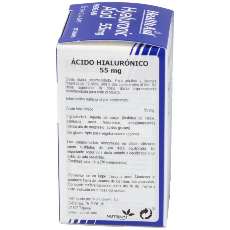 Acido hialuronico 55mg. 30comp. health aid | Farmacia Barata