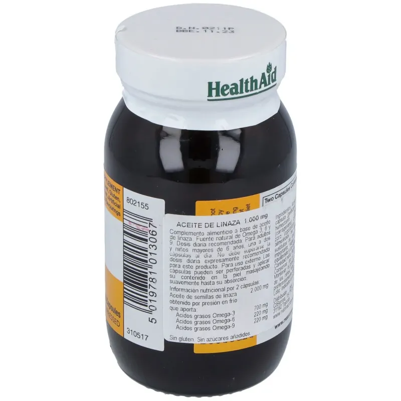 Aceite de linaza flaxseed oil 60cap. health aid | Farmacia Barata