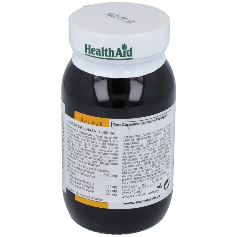 Aceite de linaza flaxseed oil 60cap. health aid | Farmacia Barata