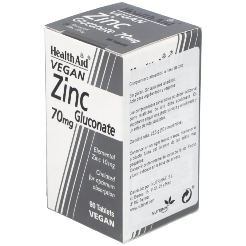 Healthaid gluconato de zinc 70 mg 90 comprimidos | Farmacia Barata