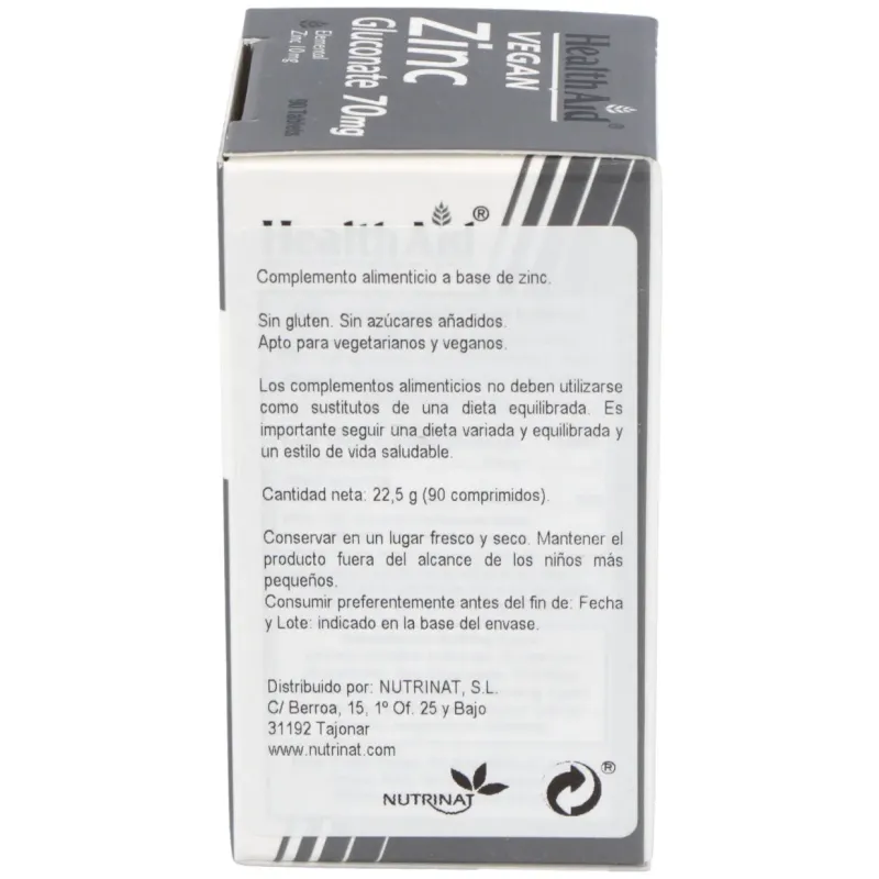Healthaid gluconato de zinc 70 mg 90 comprimidos | Farmacia Barata