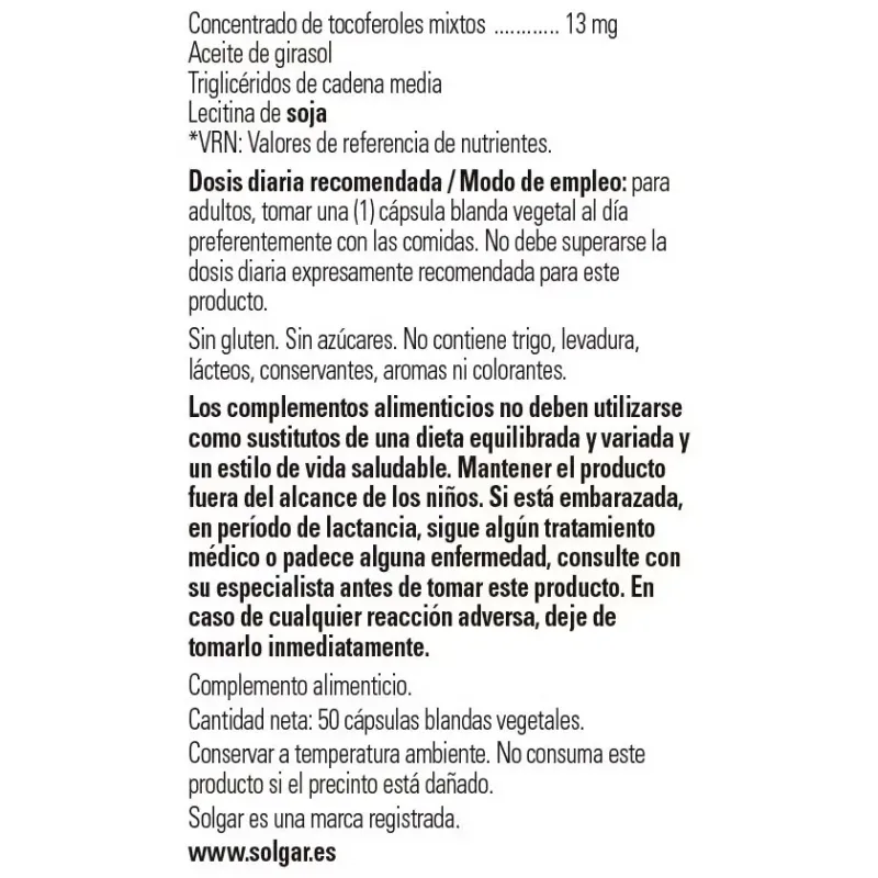 Solgar vitamina e 200 ui 134 mg 50 caps blandas | Farmacia Barata Solgar vitamina e 200 ui 134 mg 50 caps blandas | Farmacia Barata