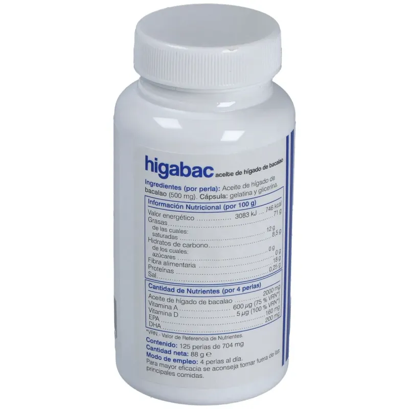 Higabac aceite de higado de bacalao 125 perlas | Farmacia Barata Higabac aceite de higado de bacalao 125 perlas | Farmacia Barata