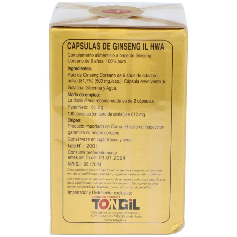 Tongil il hwa ginseng coreano 100caps | Farmacia Barata