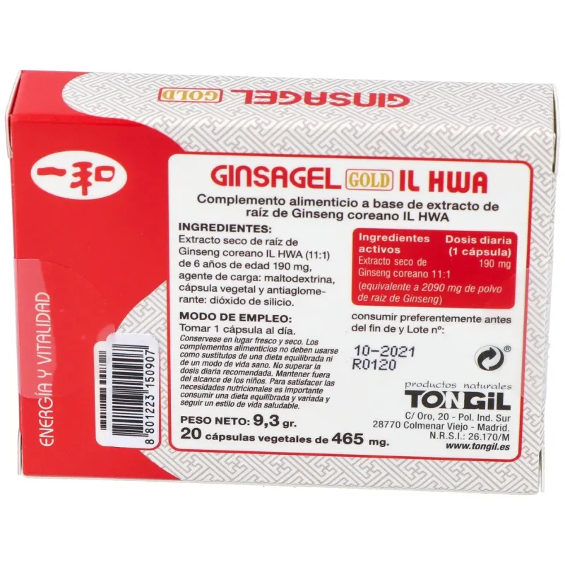Tongil il hwa ginsagel gold 20 cápsulas vegetales | Farmacia Barata