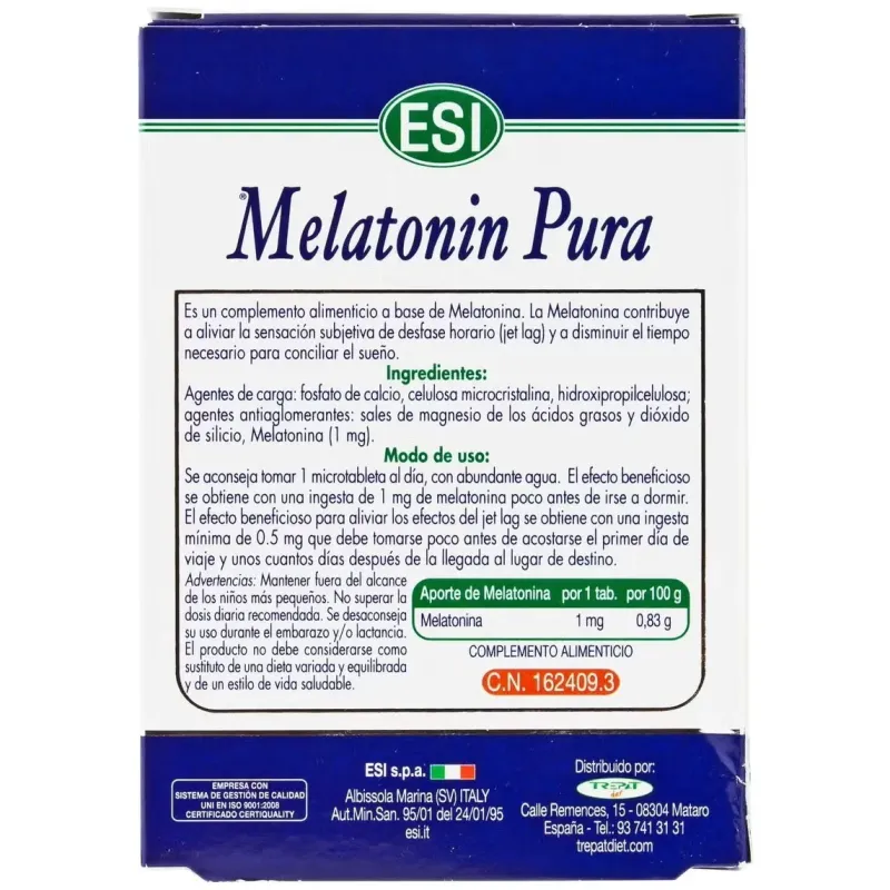 Esi melatonin pura 1mg 30 tabletas | Farmacia Barata