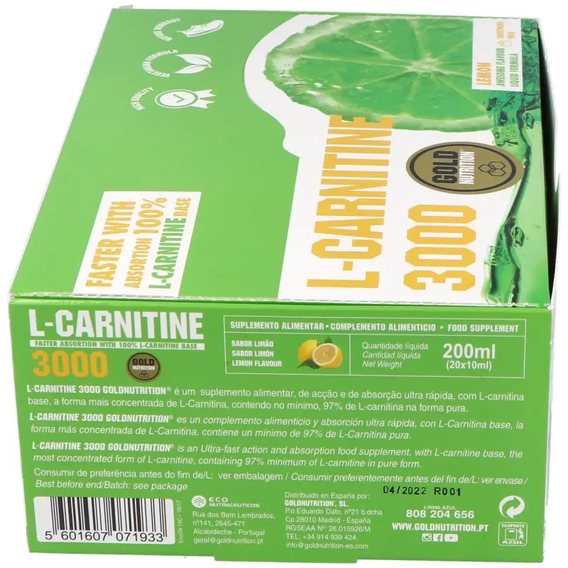 Gold nutrition l carnitina 3000 mg 20 viales | Farmacia Barata