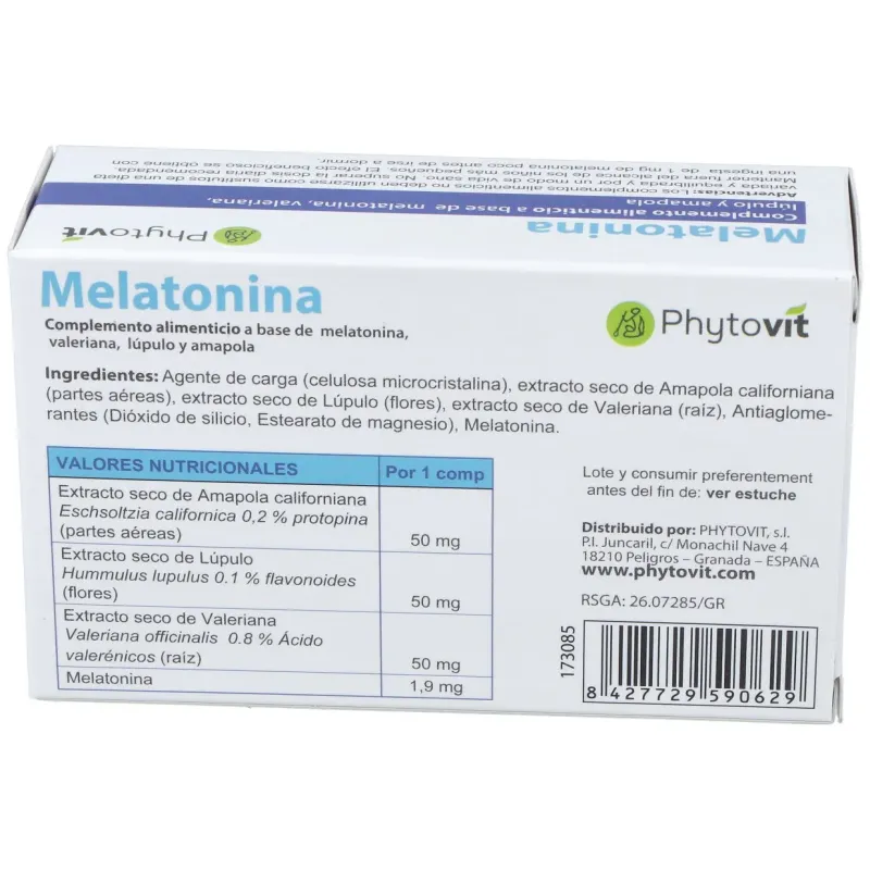 Phytovit melatonina 1.9mg 60comp | Farmacia Barata