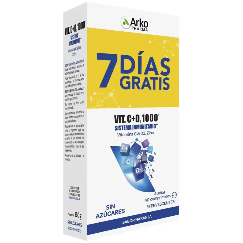 Arkopharma vitamina c + d3 1000mg + zinc efervescente 2x20comp | Farmacia Barata
