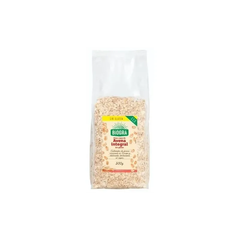 Biogra copos de avena finos integrales s/gluten 500g | Farmacia Barata