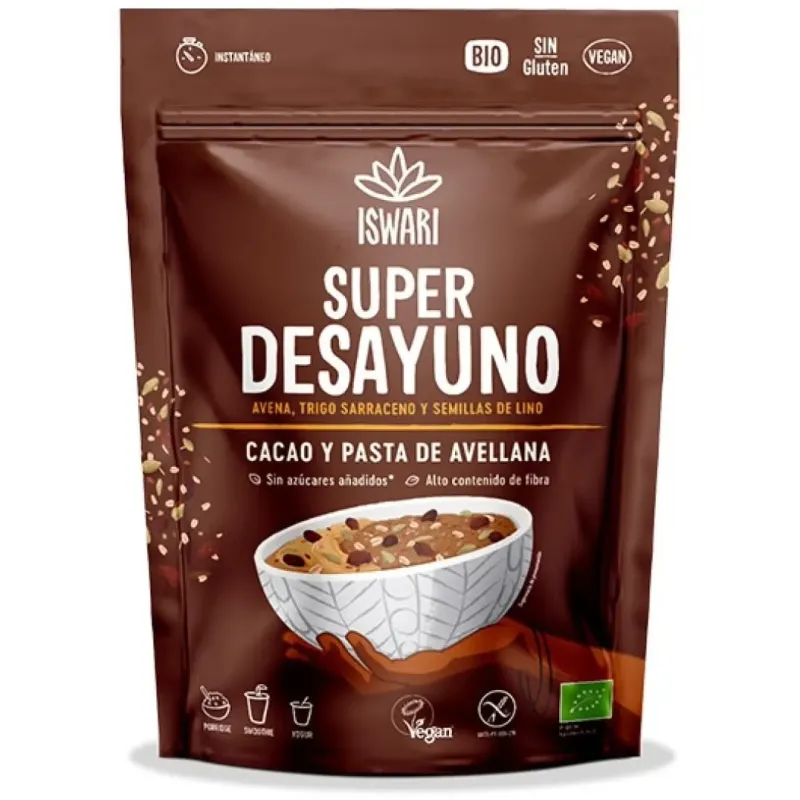 Iswari super desayuno cacao avellanas sin gluten eco 360g | Farmacia Barata