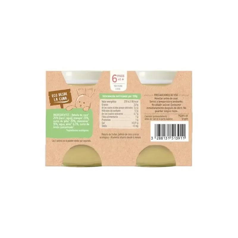 Babybio brasse coco mangue ananas 2x130g | Farmacia Barata