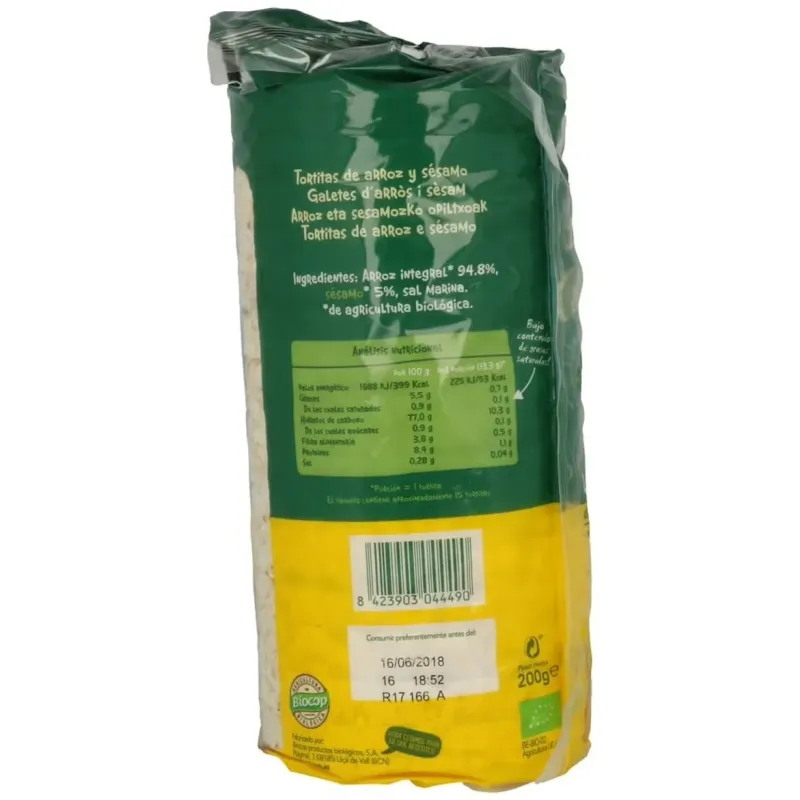 Tortitas de arroz con sesamo 200gr. bio | Farmacia Barata