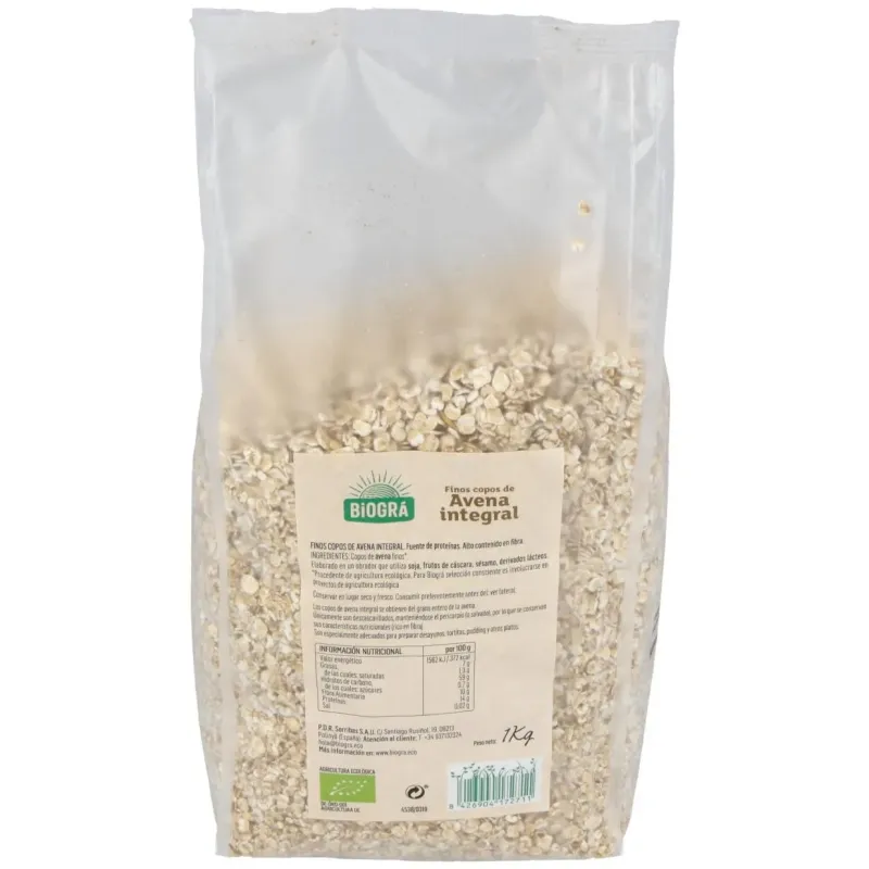 Copos de avena finos integrales 1kg. bio | Farmacia Barata