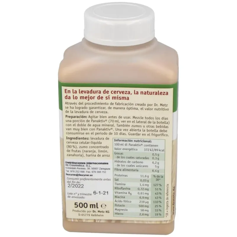 Fleurymer panaktiv levadura líquida metz 500ml | Farmacia Barata