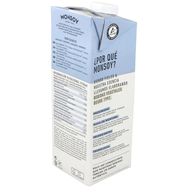 Monsoy leche de almendras sin azucar bio 1000ml | Farmacia Barata