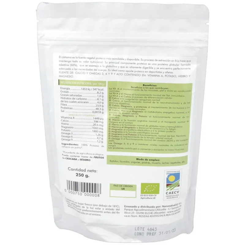 Proteina de cañamo 250gr. bio | Farmacia Barata