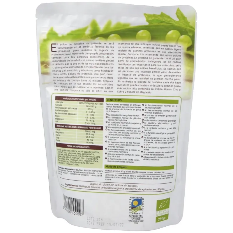 Proteina de guisante 80% 250gr. bio sg s/a vegan | Farmacia Barata