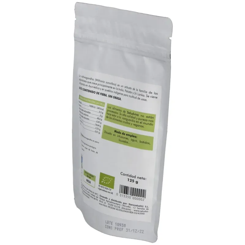 Ashwagandha en polvo 125gr. bio sg s/a vegan | Farmacia Barata