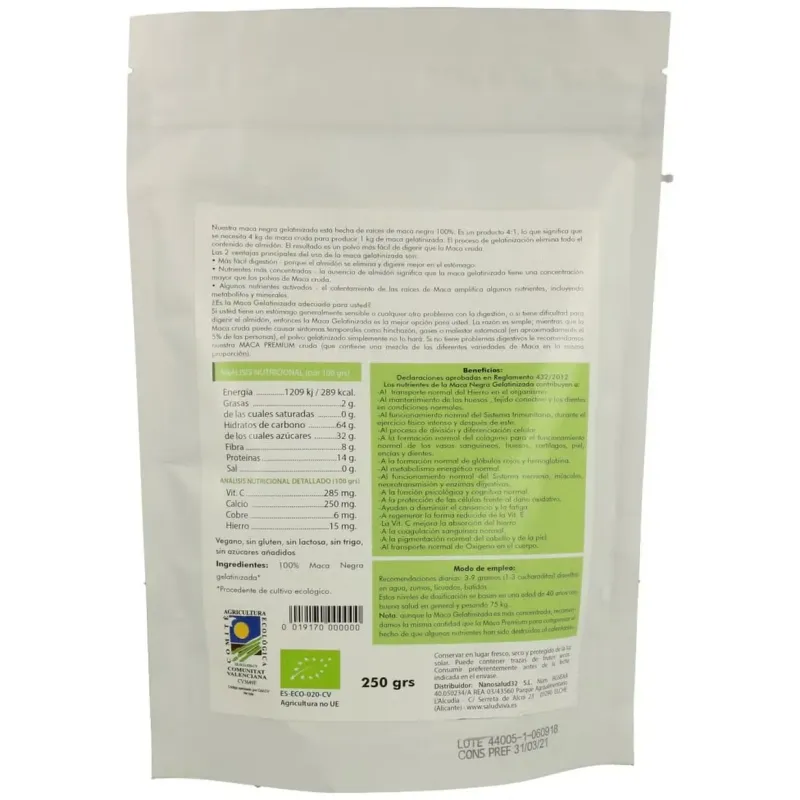 Maca negra gelatinizada 250gr. sg s/a vegan | Farmacia Barata
