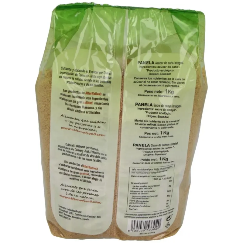 Alternativa3 bio azúcar de caña panela de ecuador 1kg | Farmacia Barata