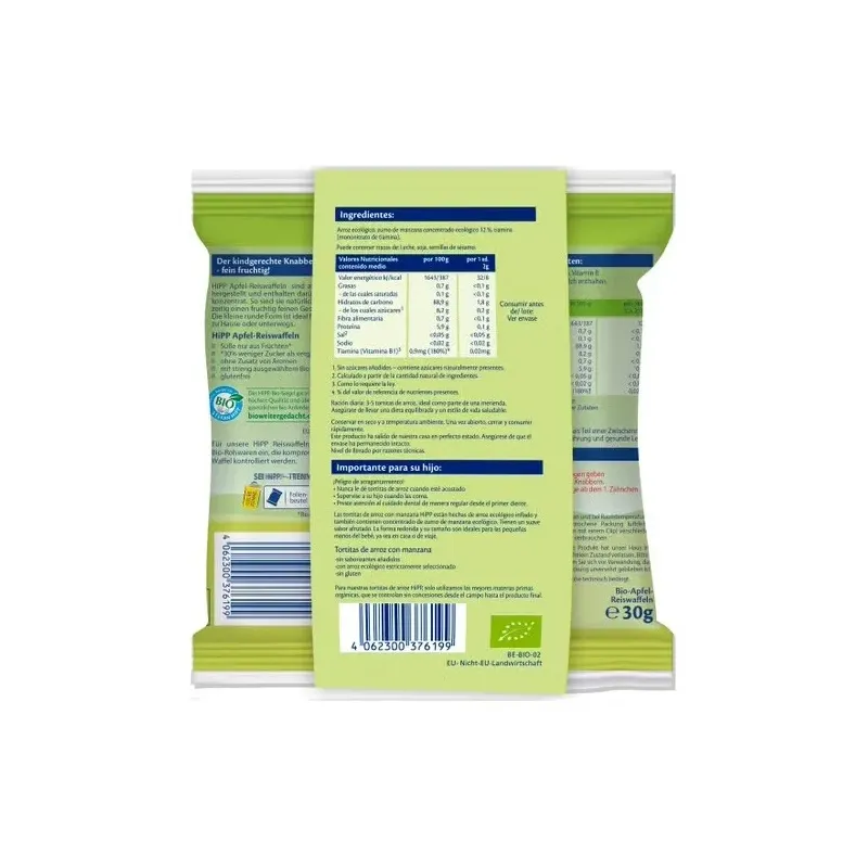 Tortitas de arroz con manzana 8 mese 30gr. bio sg | Farmacia Barata