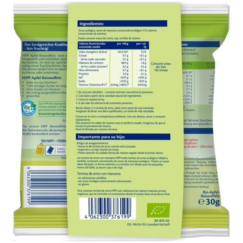 Tortitas de arroz con manzana 8 mese 30gr. bio sg | Farmacia Barata