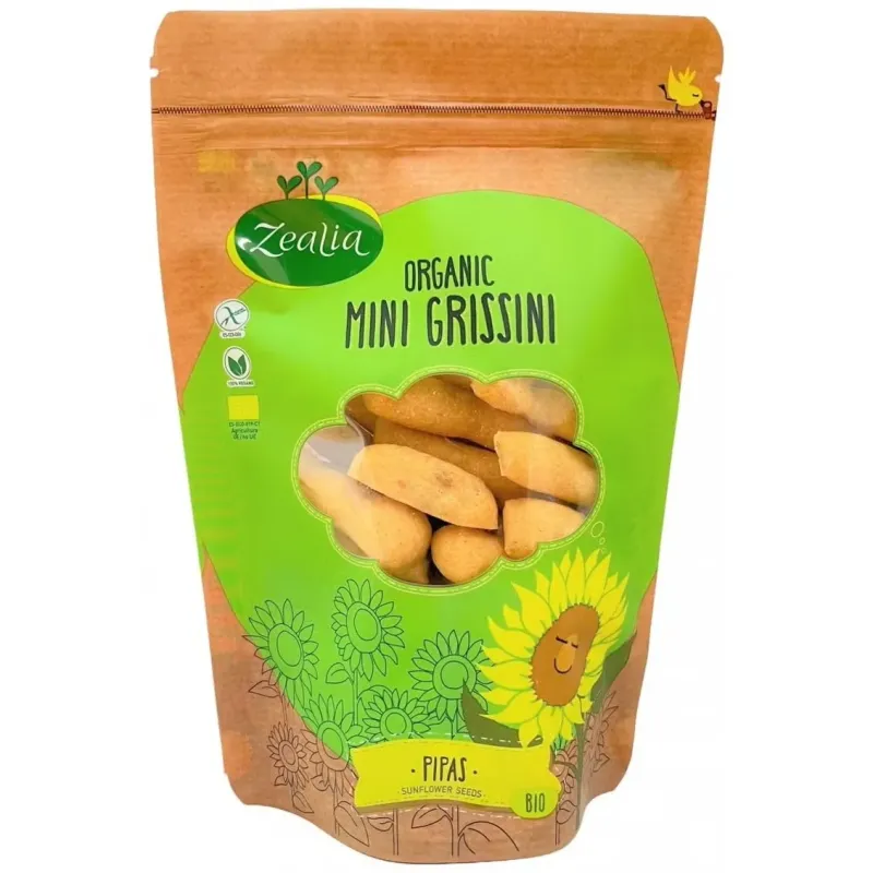 Zealia mini grissini pipas de girasol bio sin gluten vegan 75g | Farmacia Barata