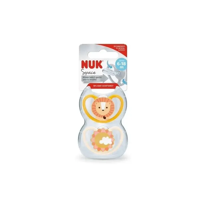 Nuk space chupete león sol 6-18 silicona 2uds | Farmacia Barata
