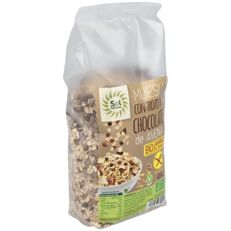 Solnatural muesli avena chocolate sin gluten bio 425g | Farmacia Barata