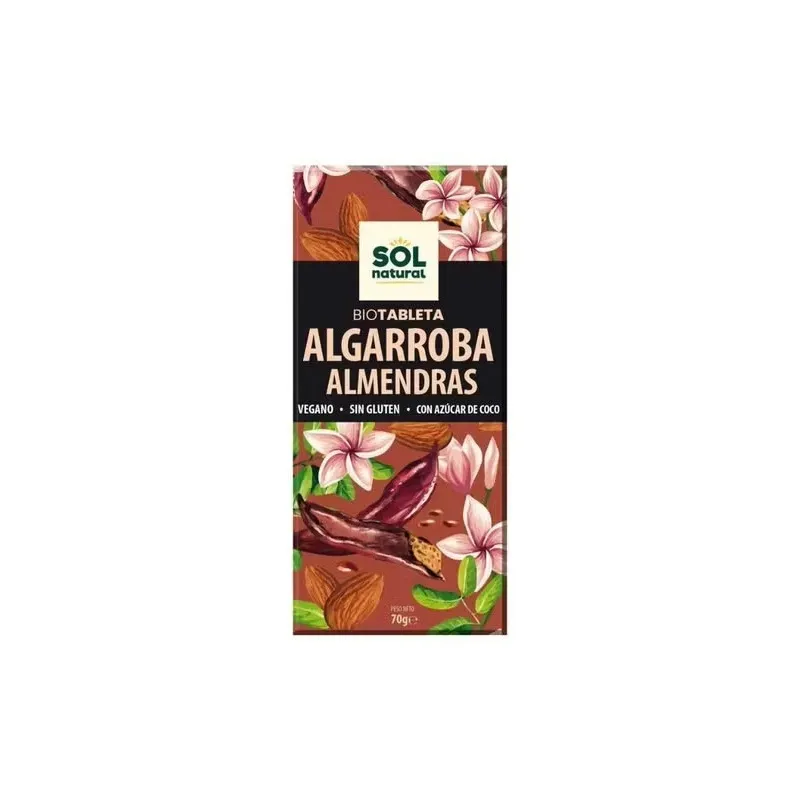 Sol natural tableta de algarroba con almendras bio 70g | Farmacia Barata