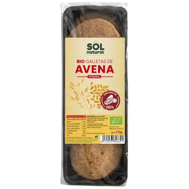 Solnatural galleta avena endulzada dátiles bio 170g | Farmacia Barata