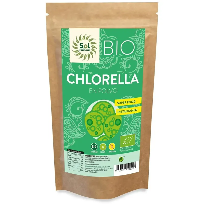 Solnatural clorella polvo bio s/g vegano 125g | Farmacia Barata
