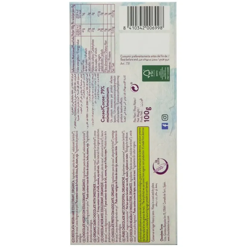 Chocolate negro 79% criollo forastero 100g bio s/a | Farmacia Barata Chocolate negro 79% criollo forastero 100g bio s/a | Farmacia Barata