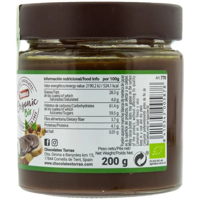 Torras crema cacau y avellanes con aceite de oliva 200g | Farmacia Barata