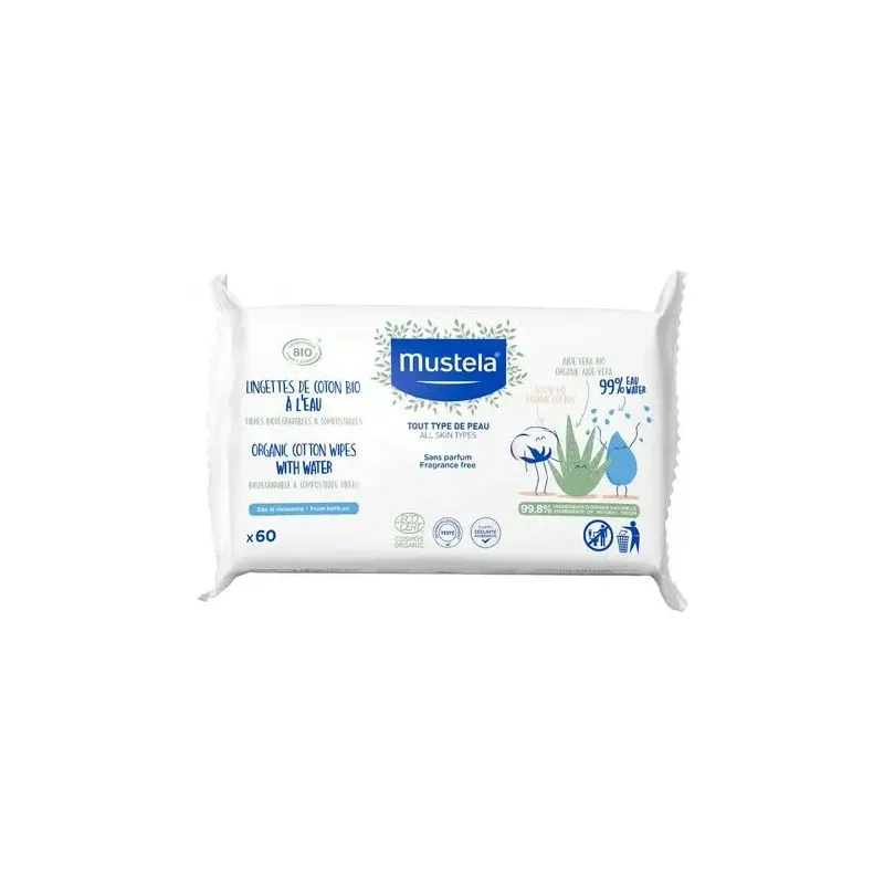 Toallitas de algodon al agua bebe-niño 60uds. bio | Farmacia Barata