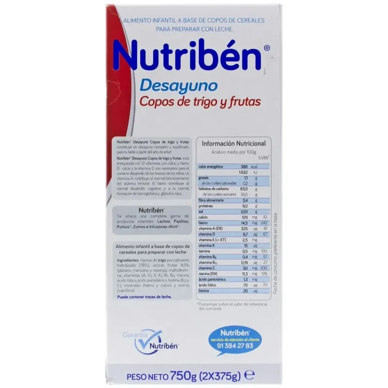 Nutriben desayuno copos trigo frutas 750gr.+12m | Farmacia Barata