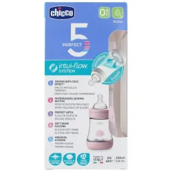 Chicco Biberon Perfect5 0 m + Sil Rosa, 150 ml