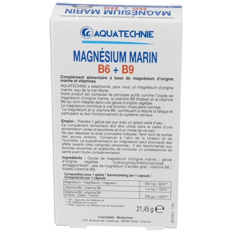 Magnesio marino+b6+b9 40cap. biotechnie 2 | Farmacia Barata