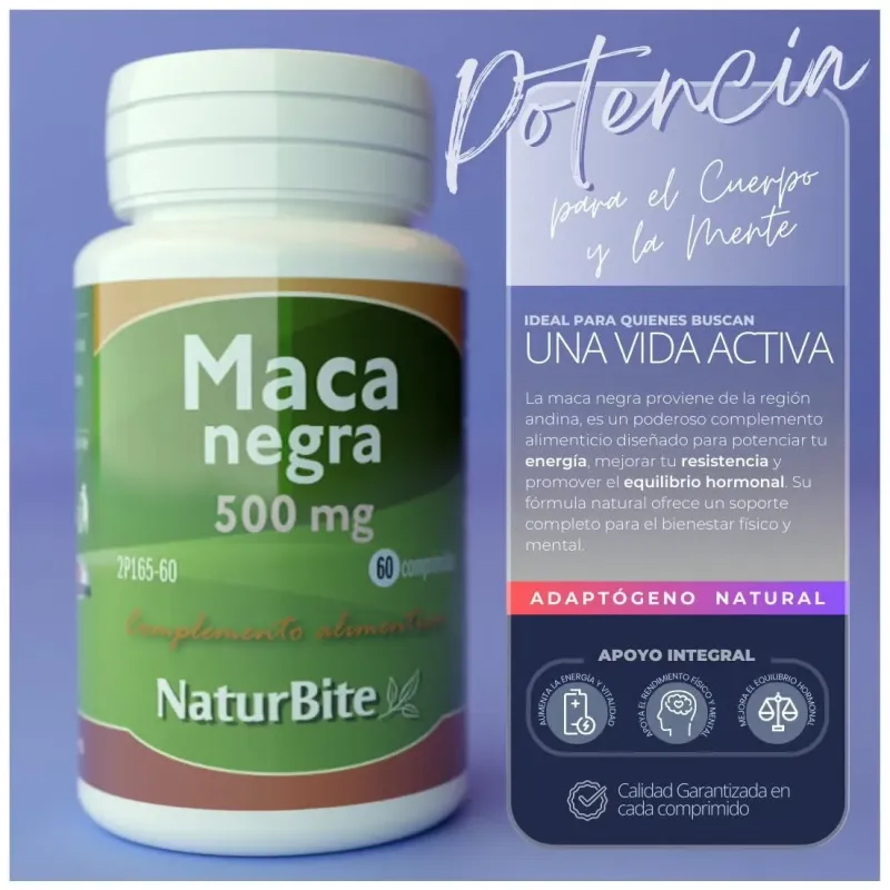 Naturbite maca negra 500mg 120comp | Farmacia Barata Naturbite maca negra 500mg 120comp | Farmacia Barata