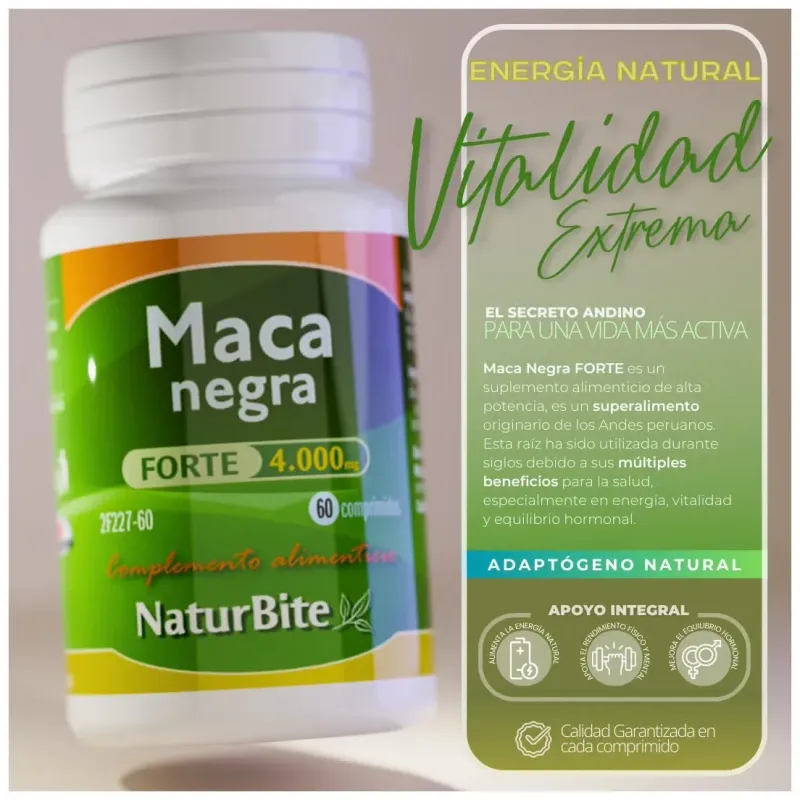 Naturbite maca negra forte 4000mg 60comp | Farmacia Barata