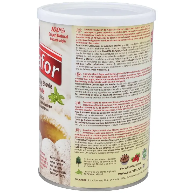 Sucrafor (azucar de abedul y stevia) 800gr 2 | Farmacia Barata