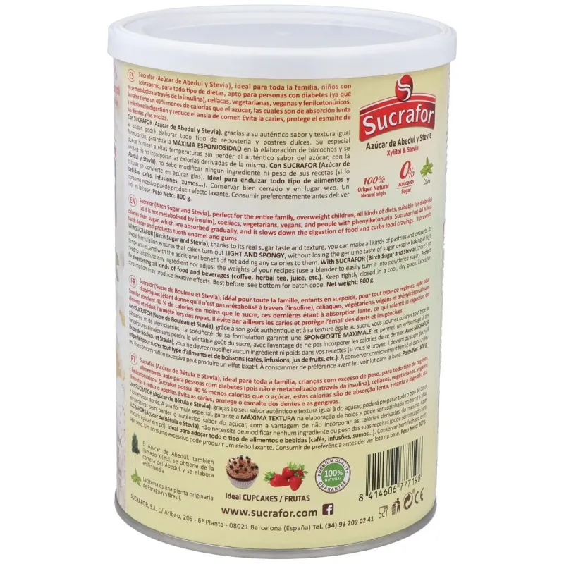 Sucrafor (azucar de abedul y stevia) 800gr 2 | Farmacia Barata